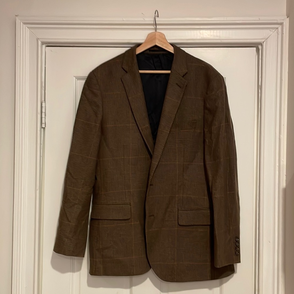 J. Crew Ludlow Slim Suit Jacket in Brown Plaid 42R